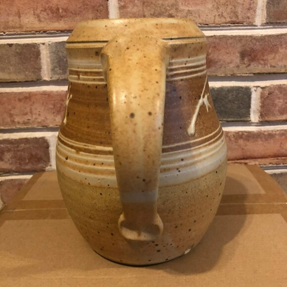Stoneware Pottery Pitcher W/Floral Design Handle Artisan made OOAK - Picture 6 of 9